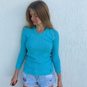 COPY - Roxy woman’s blue knit crochet hoodie shirt floral buttons size S beach …